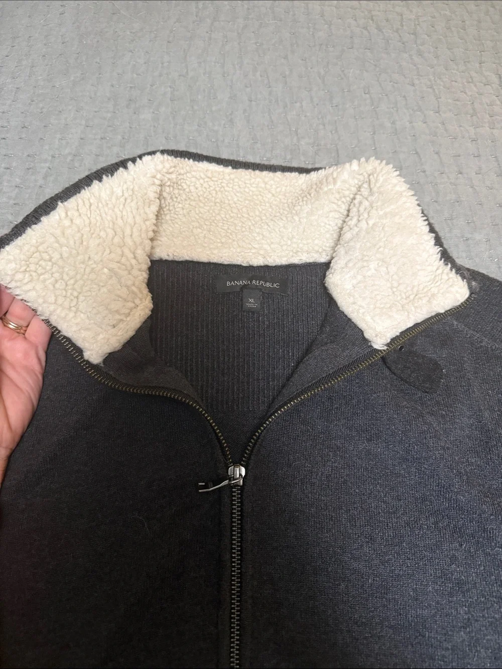 Men’s Dark Gray Utility Zip Sweater with Black Patch Pockets